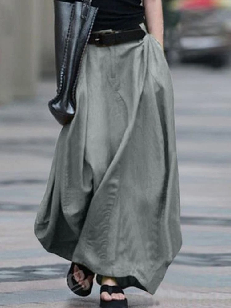 

Loose Fit High Waist A-Line Skirt Pure Color Street Sle Long f-Length Gown for Women in Their Late Twenties