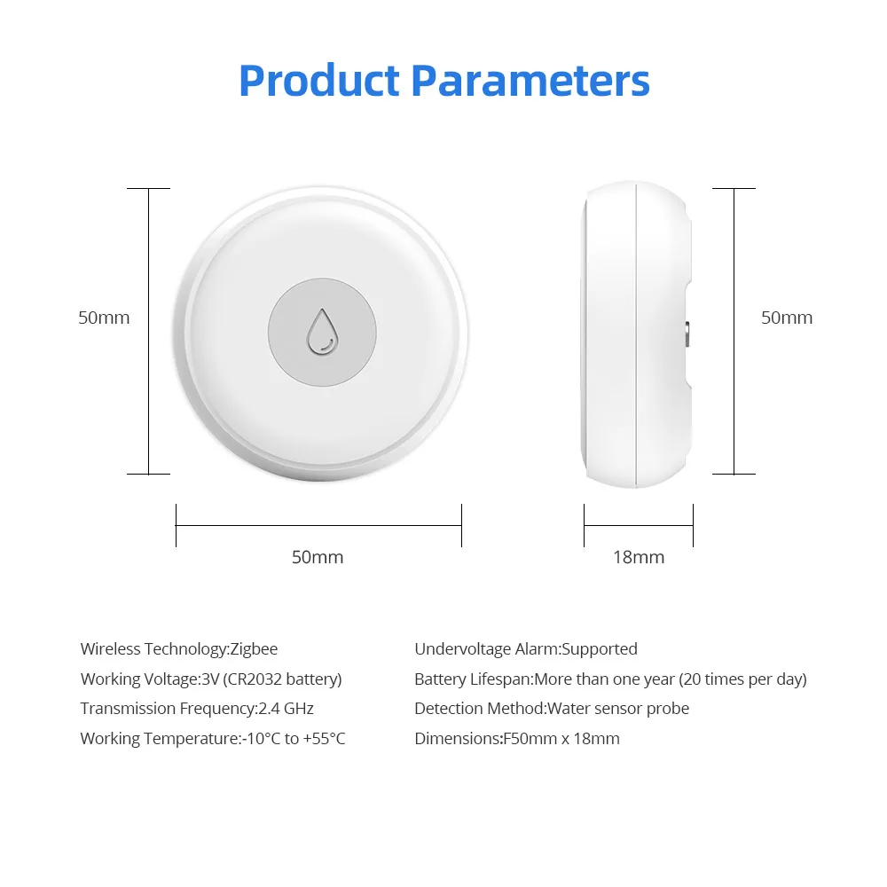 Tuya Smart Zigbee Water Leak Security Detector Smart Home Overflow Alarm Flood Leakage Sensor Alexa Homekit Siri Voice Control