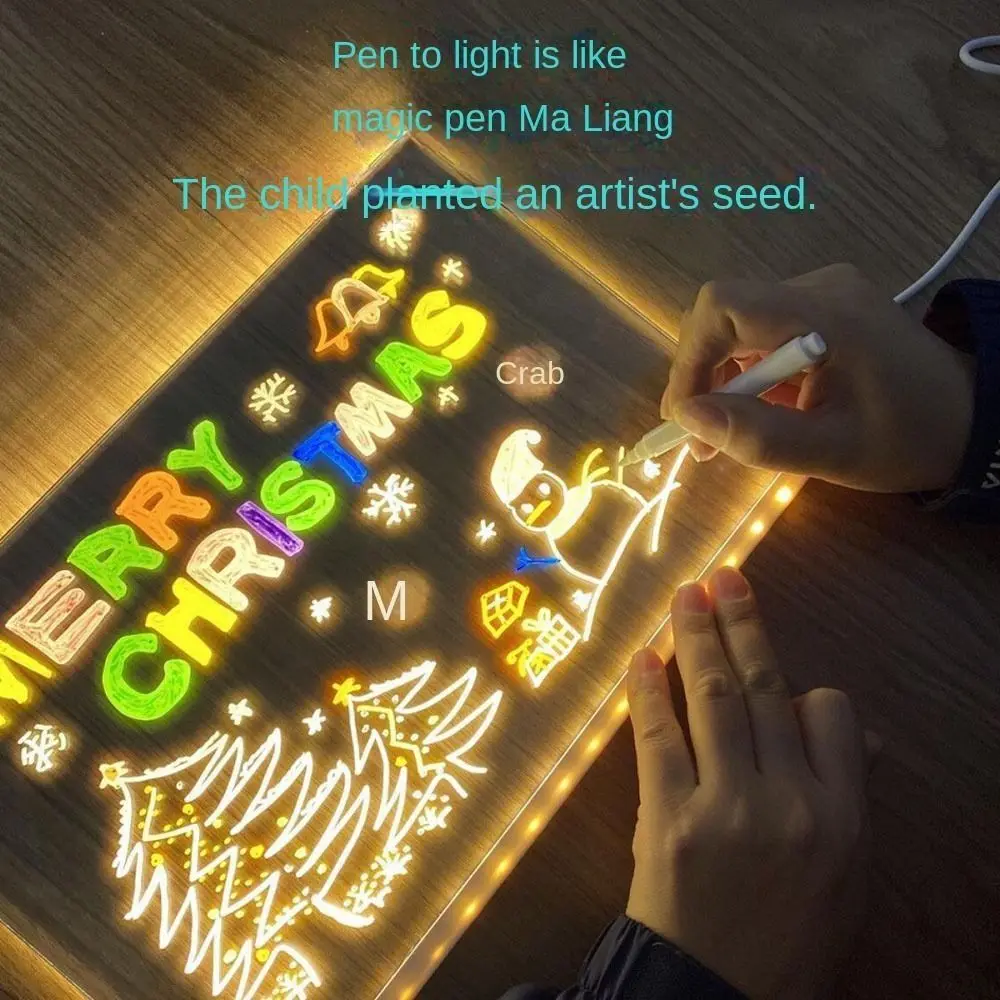 New LED Acrylic Message Note Board Erasable With Bracket Children Drawing Boards Dry Erase Board Bedroom Night Lamp