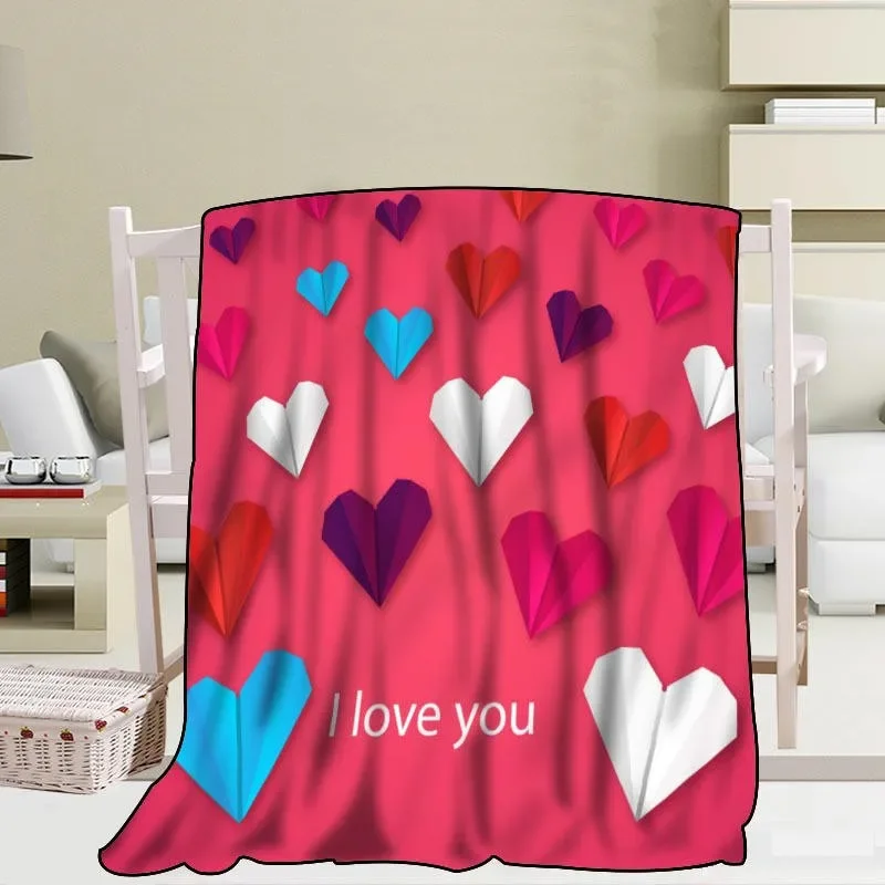 Love Heart Pattern Flannel Throw Blanket Soft Warm Cozy Sofa Bed Decor Blanket Kid Adult Travel Festival Gifts Blanket King Size