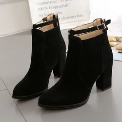 comemore Women's Shoes Autumn Winter Fashion Woman High Heels Leather Women Heeled Ankle Boots Sexy Pointed Middle Heel Boot 40