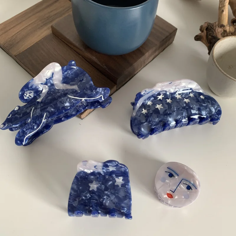 

Заколка для волос Blue fantasy star, креативная нишевая ацетатная заколка для акулы, зажим для захвата, большой объем волос, головной убор