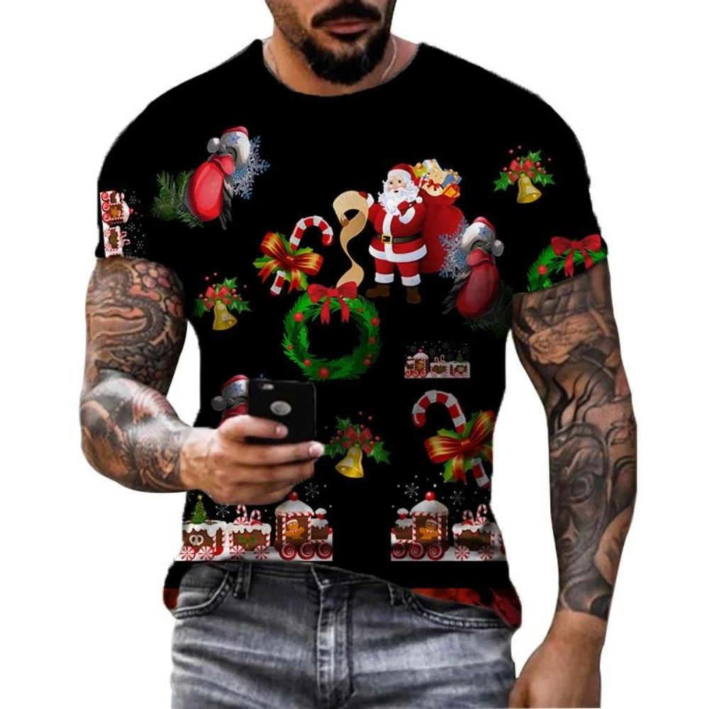

New Year Party Funny 3D Santa Claus Print T Shirt For Men Christmas T Shirt Casual O-neck Short Sleeve Loose Tops X'mas Clothing