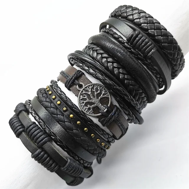 10 Teile/satz Schwarz Wrap Woven Neue Mode Handgemachte Männer Armbänder Männlichen Frauen Leder Armbänder Männer Armreif Großhandel Schmuck Geschenk