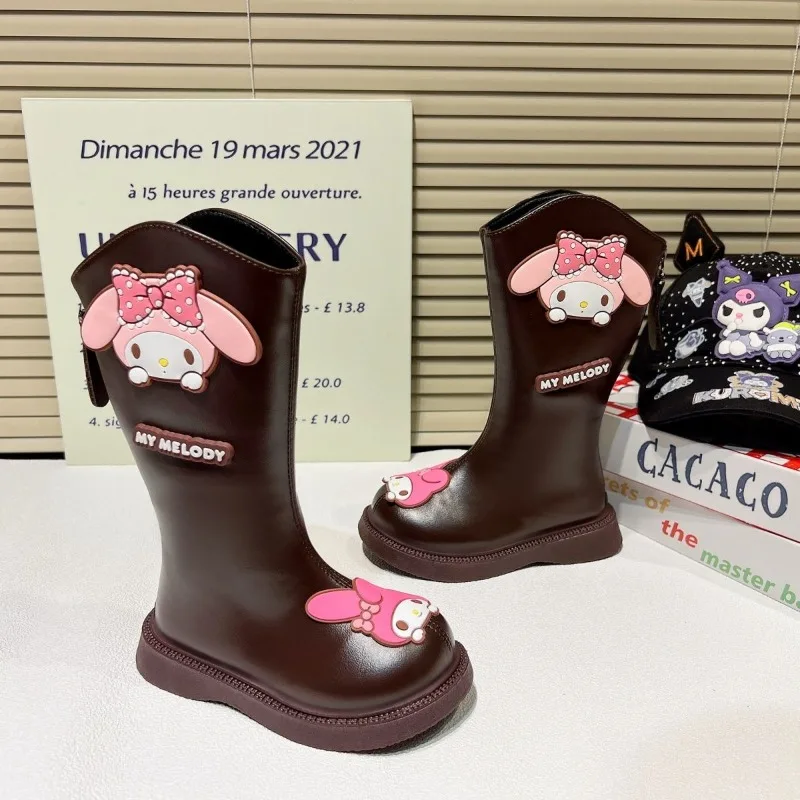 

Sweet My Melody Pendant Kawaii Sanrio Anime Long Boots 2025 Cute Children Leather Shoes Children Fashion Gifts for Kids