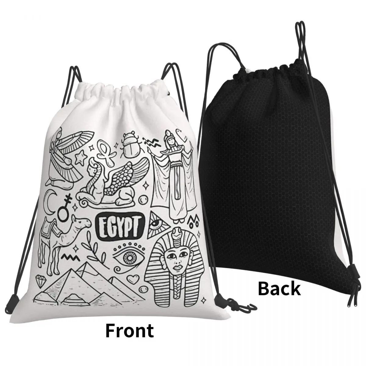 Egypt Icons Hand Drawn Backpacks Multi-function Portable Drawstring Bundle Pocket Sports Bag Book Bags For Man Woman School