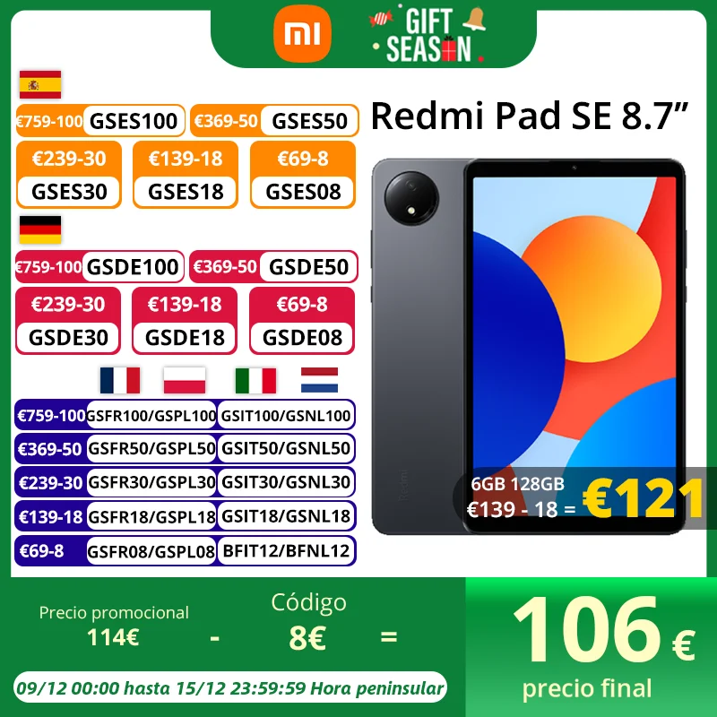 Wersja globalna Xiaomi Redmi Pad SE 8,7-calowy tablet Mi Wyświetlacz 90 Hz 6650 mAh MTK Helio G85 Dwa głośniki Dolby Atmos®