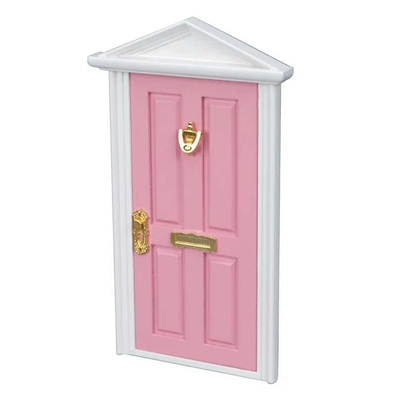 1:12 Doll House Accessories Miniature Furniture Micro-scene Model Diy Dollhouse Pink Pointed Roof Door Christmas Decoration