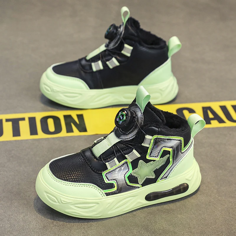 Fashion Winter Warm Kids Sneakers Plush Boys Leather Casual Shoes Children Sports Walking Shoes Kids Cotton Warm Shoes 31-39