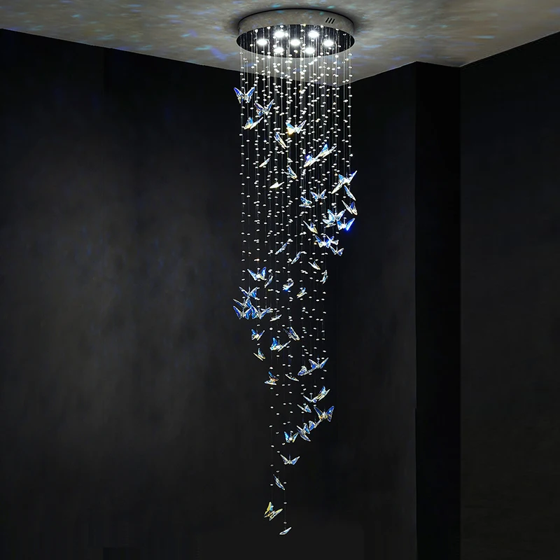 Imagem -06 - Luxo Crystal Butterfly Pendant Teto Lustres Home Staircase Luminária Led Lâmpadas Suspensas para Sala de Estar