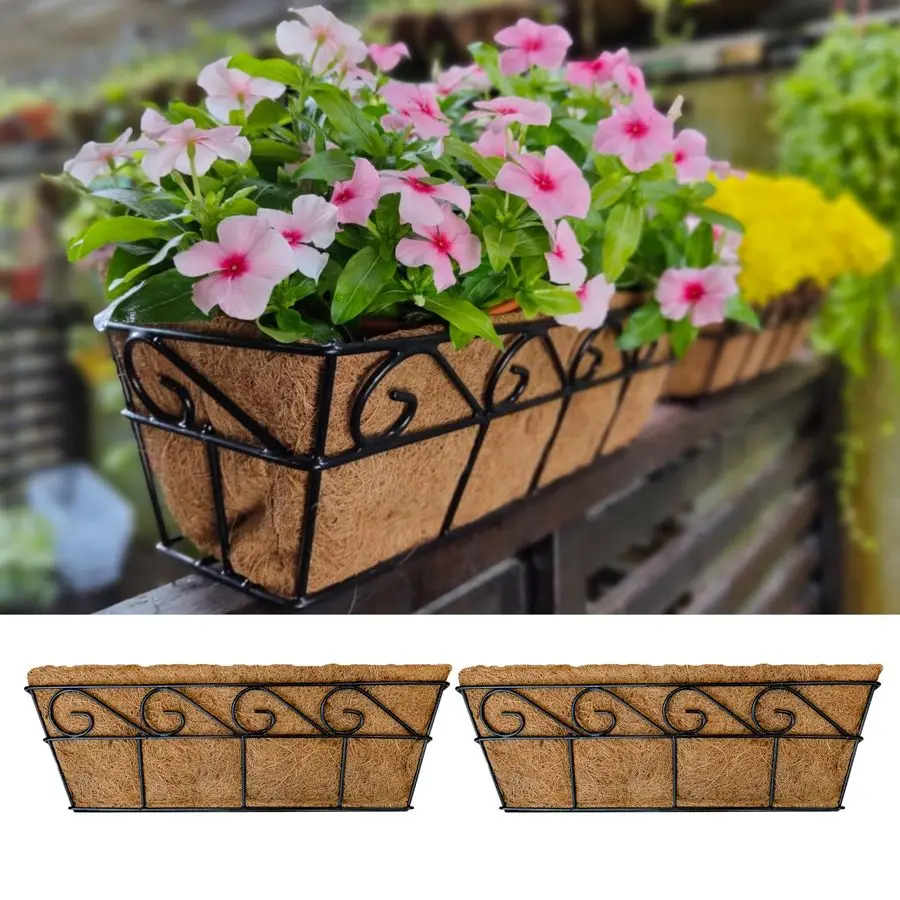 

Wall Hanging Planter for Outdoor Plants 2 Pack 16 Wall Hanging Baskets with Coco Liner for Plant Holder Black Wire Flower Box Po