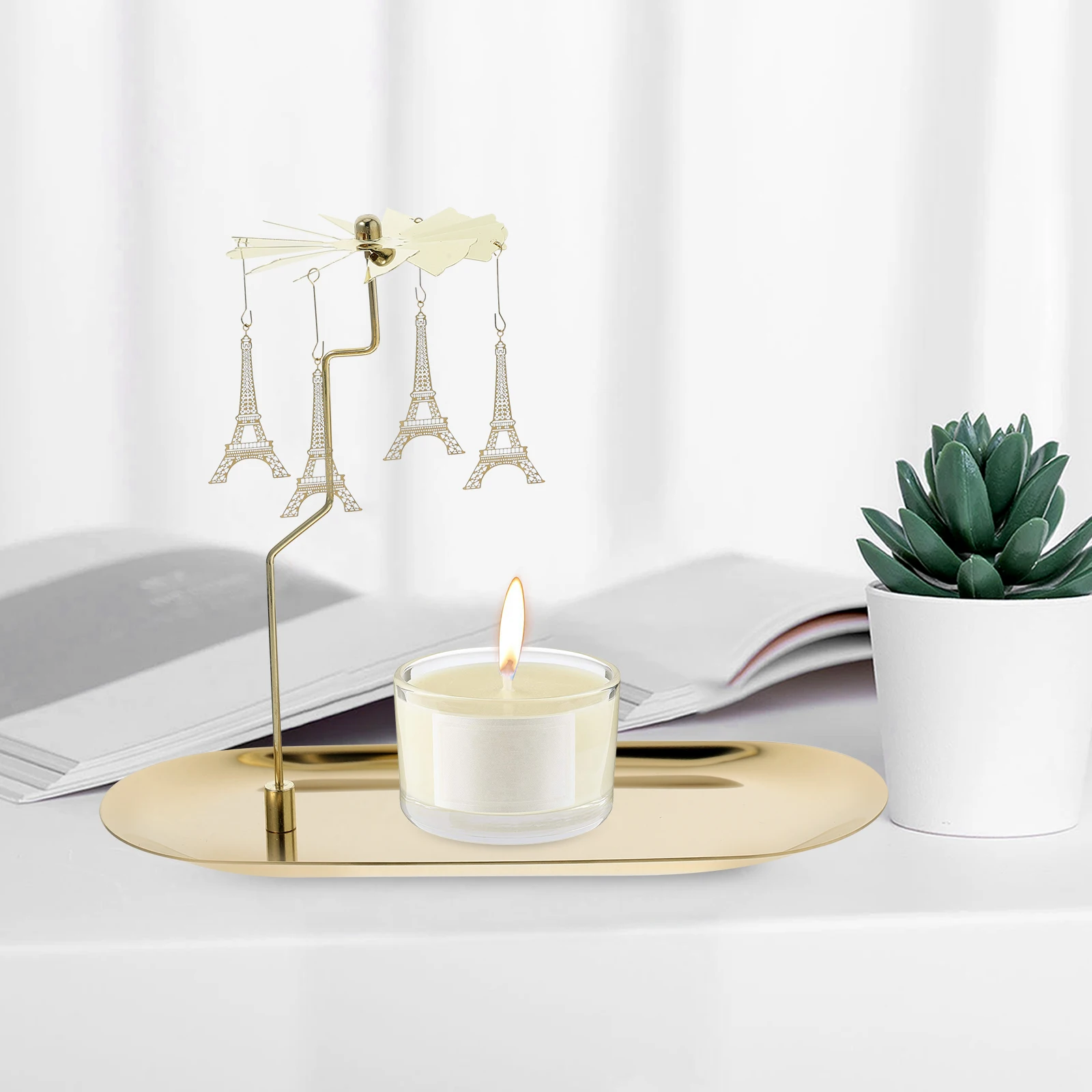 

Rotating Holder Iron Tray Decor Living Room Dining Table Centerpiece Wedding Holiday Xmas Valentines Day Tea Light Stand