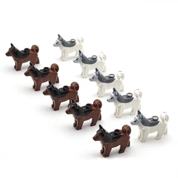5pcs Animal building blocks MOC sled dog DIY assembly city ornaments pet husky police dog puppy toy children's Christmas gift