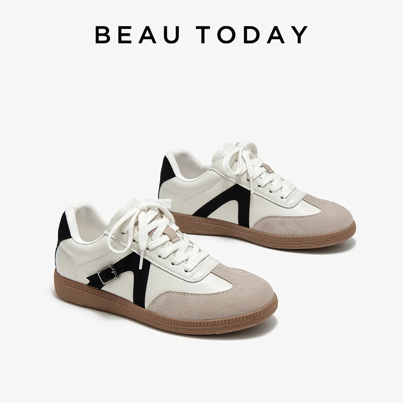 BEAUTODAY Fashion Sneakers Women Cow Suede Leather Mixed Colors Lace-up Round Toe Ladies Vulcanize Shoes Handmade 29843