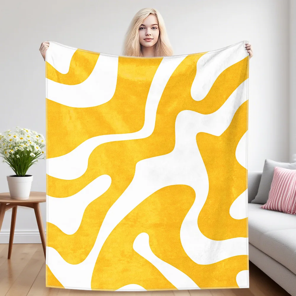 Yellow Abstract Blobs Winter And Summer Dual-Use Comfortable Flannel Blanket, Soft And Sticky Sofa Cover Blanket, Exquisite Gift