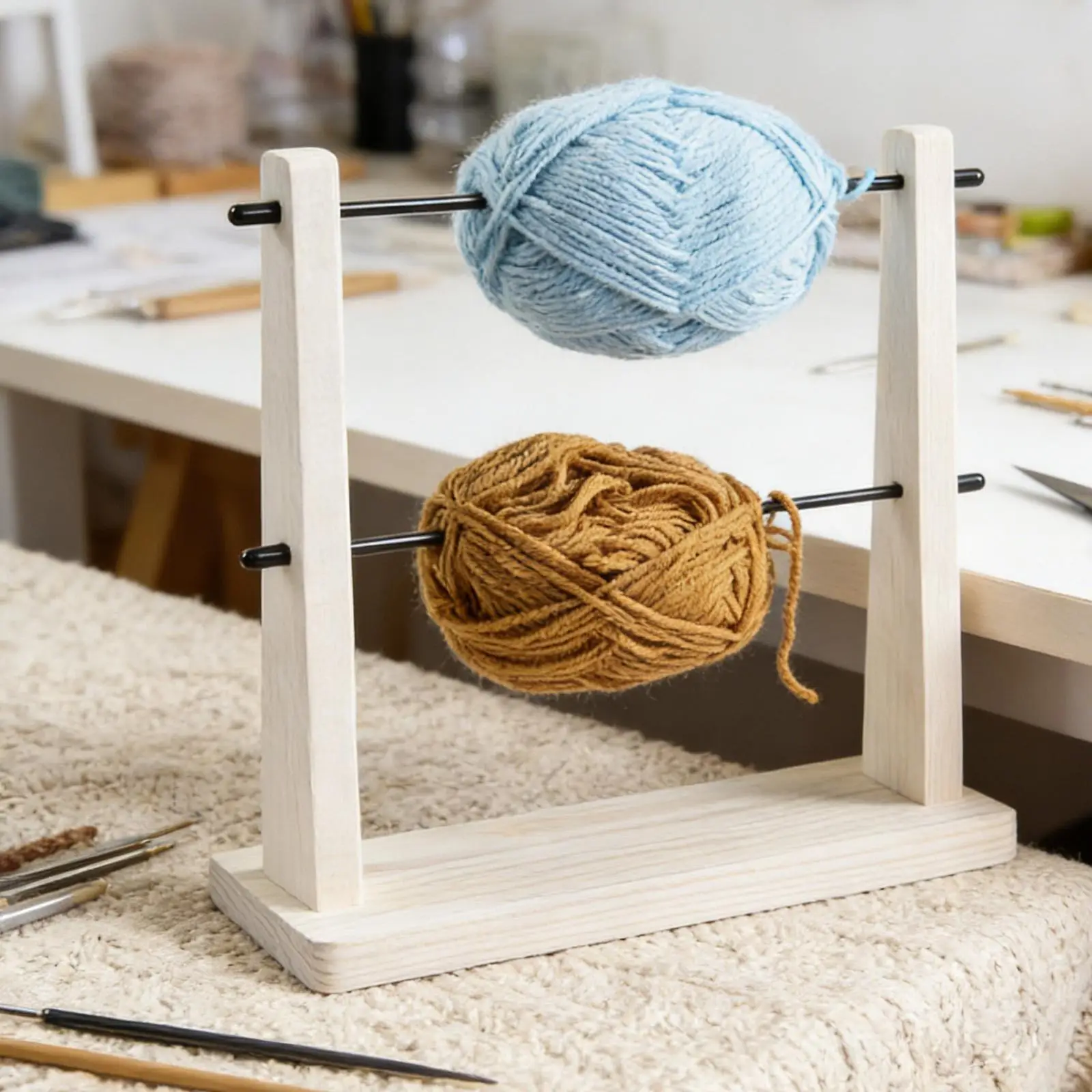Wooden Yarn Thread Holder Spinning Organizer Rack for Crochet Projects Knitting Accessories Craft Materials