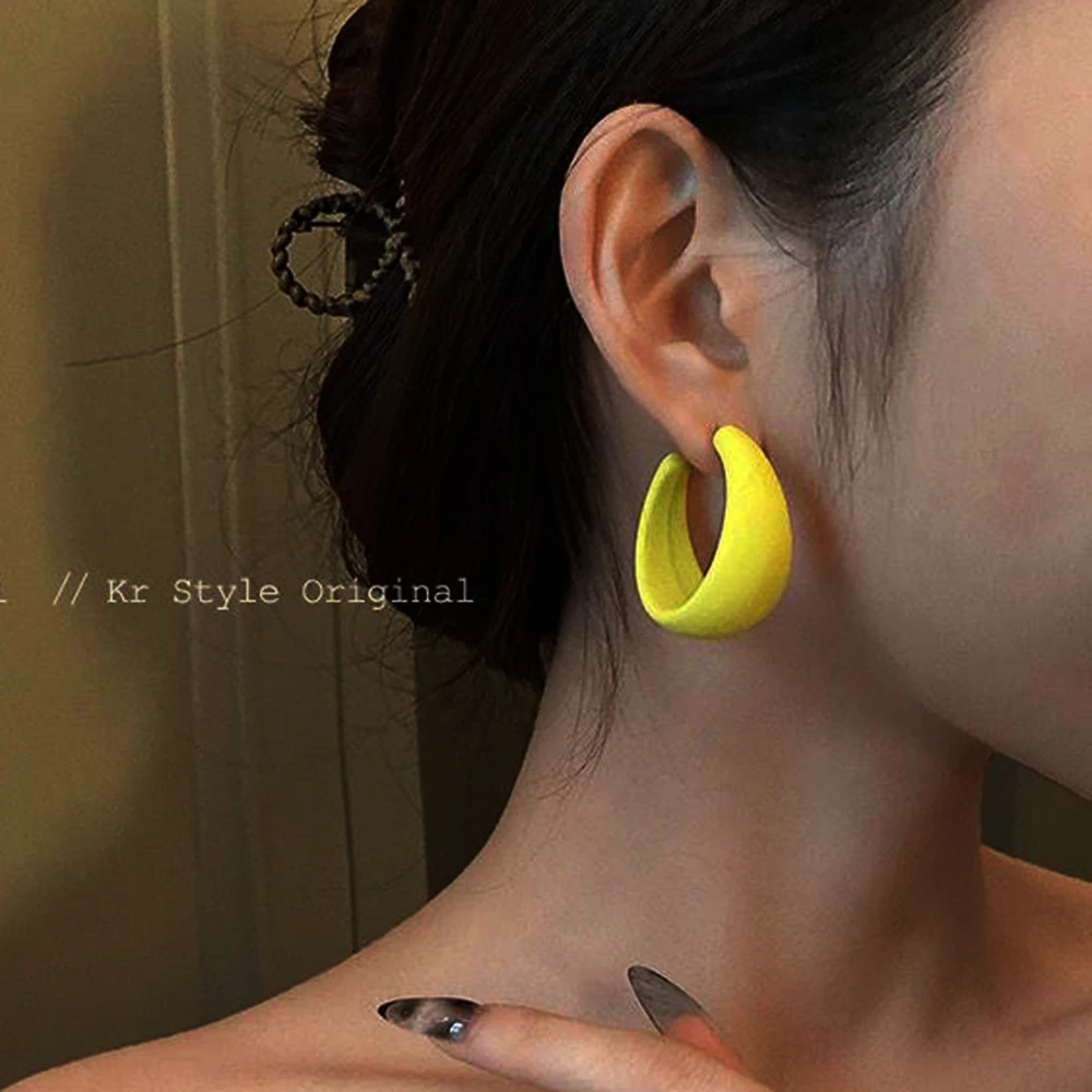 Vintage C Shaped Acrylic Hoop Earring Colorful Geometry Round Neon Earring for Women Piercing Summer Beach Big Statement Jewelry