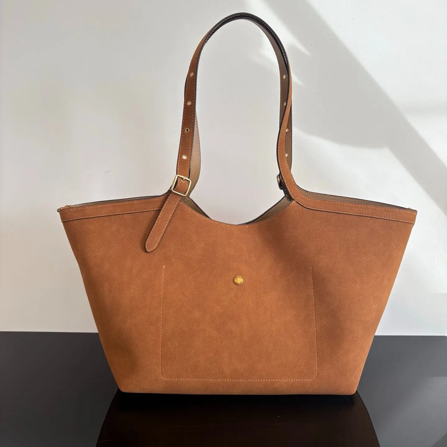 

Women's Caramel Suede Tote Bag Large Capacity Adjustable Strap Casual Daily Office Shopping Handbag