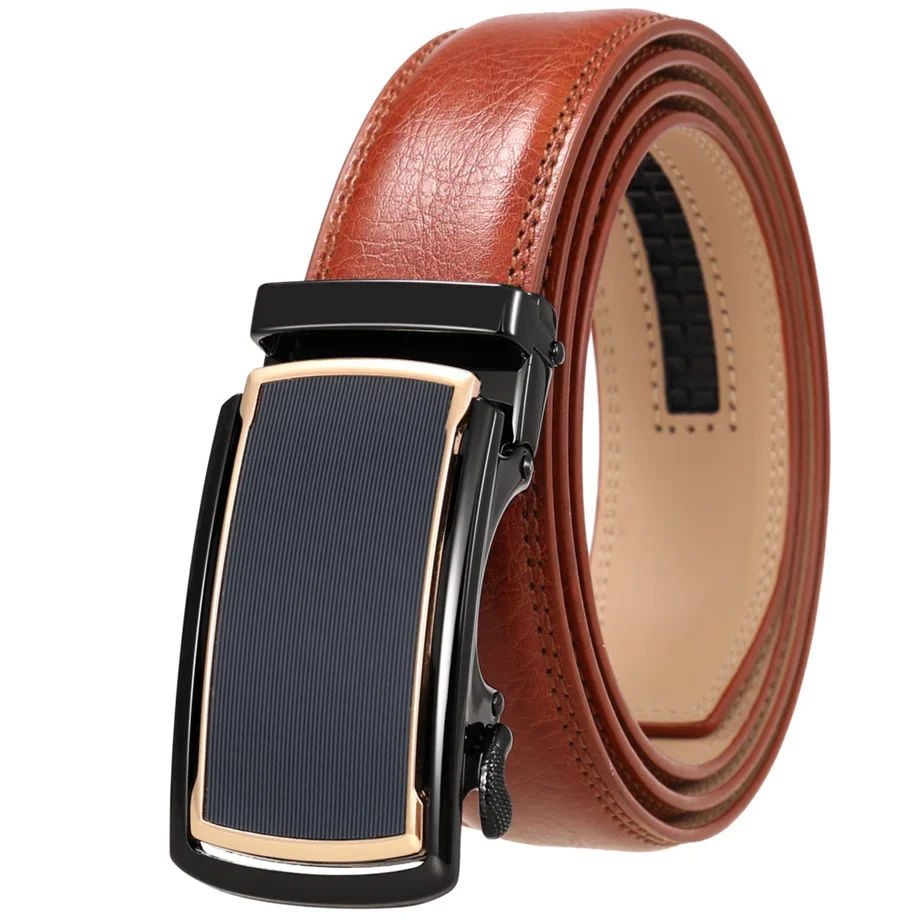 Mens Leather Belt High Quality Cowhide Ratchet Buckle Male Western Jeans Waistband 3.5cm Wide Black Red Brown Belts Men B755