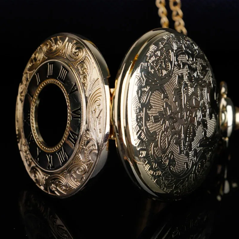 ساعة جيب كوارتز منقوشة بالذهب أرقام رومانية مينا بيضاء سلسلة بدلاية فريدة من نوعها هدية مجوهرات للنساء والرجال