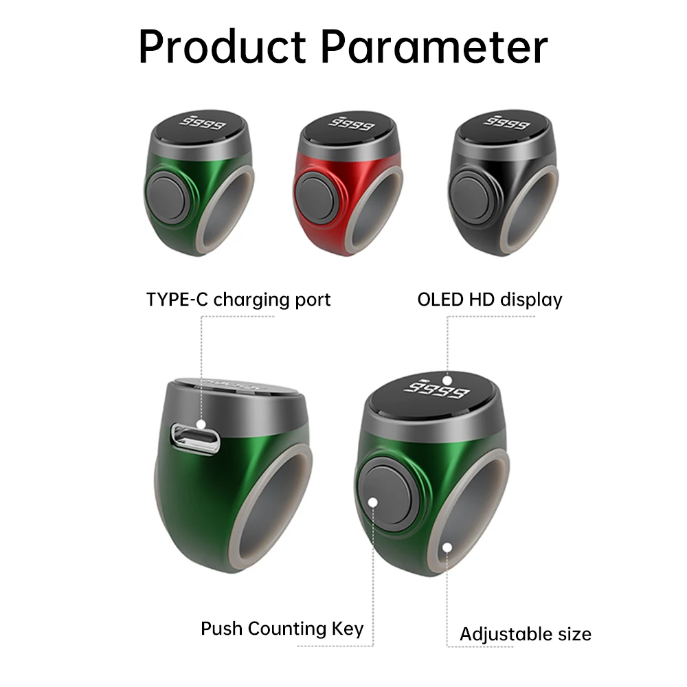 OLED Digitaler Smart Zikr Ring Zähler Bluetooth App Tasbih Zählgerät für Muslimische Gebetszeiten Typ-C Ladeanschluss – Detail 7