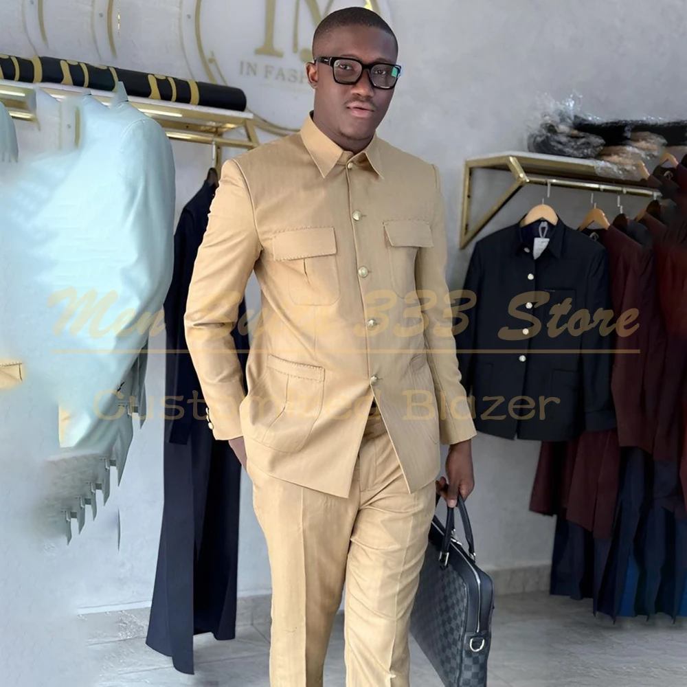 

Formal Men's Suits 2 Piece Jacket Pants Customzied Wedding Male Clothing Bespoke Single Breasted Stand Lapel Slim Fit Outwear