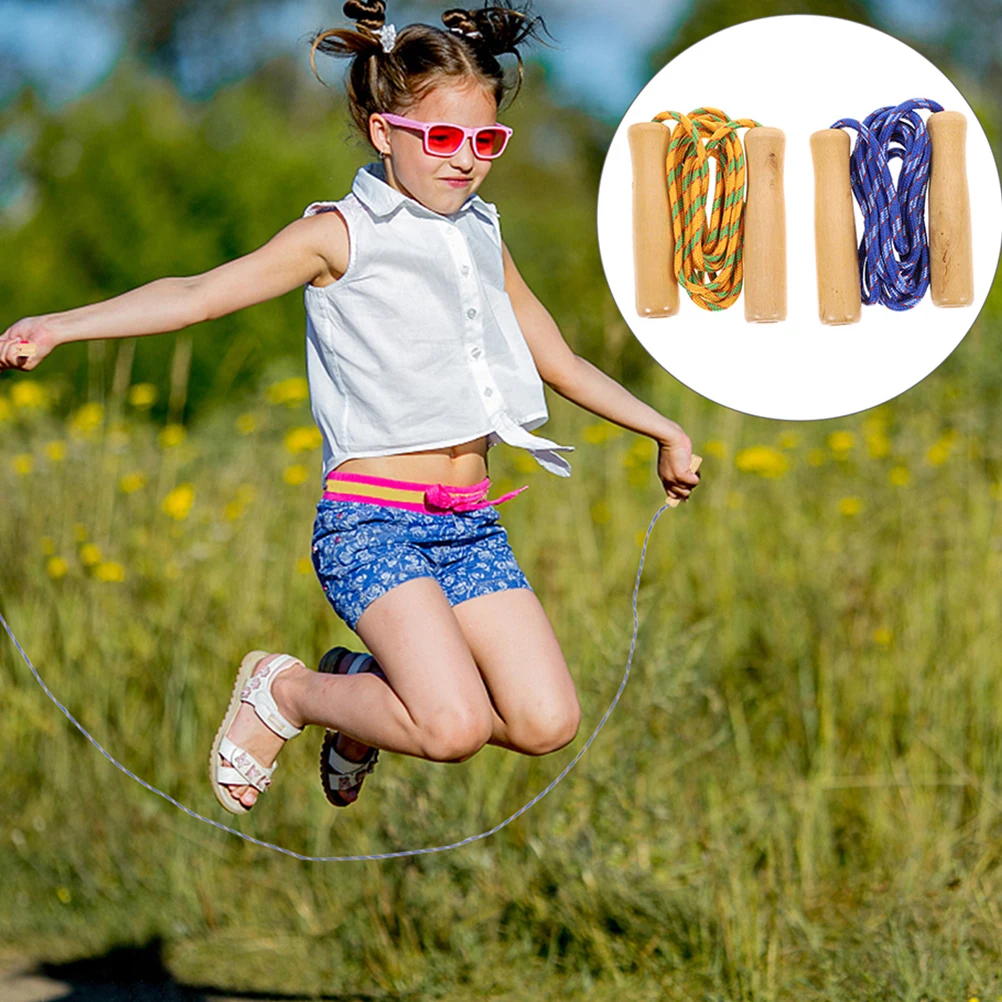 6 قطعة مقبض خشبي حبل الطفر دائم قابل للتعديل طول اللياقة البدنية حبل القفز داخلي في الهواء الطلق معدات التمرين الرياضية