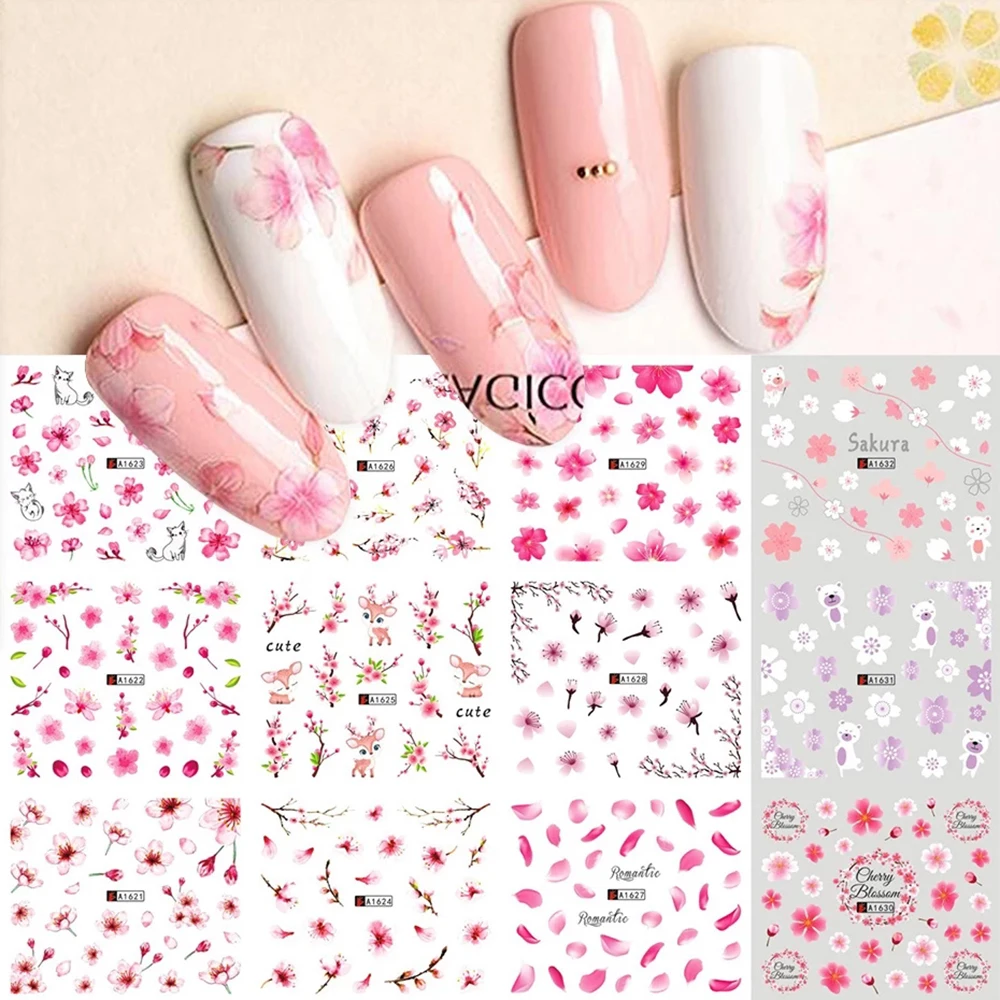 Folha diy flor decalques manicure borboleta arte do prego envoltório multi-estilo decoração de unhas adesivos de transferência de água adesivos de unhas