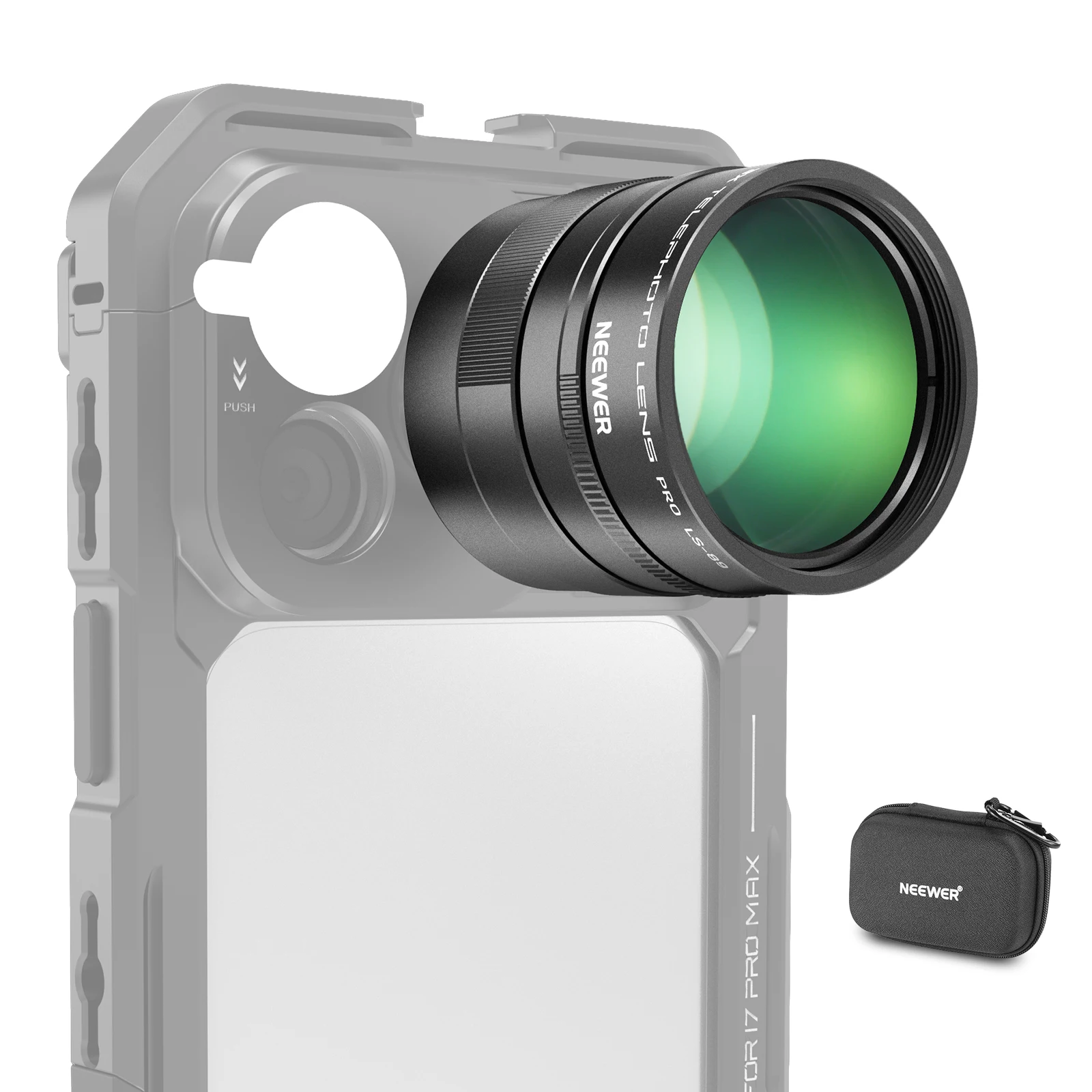 NEEWER 3X Teleconverter Telephoto Phone Lens, 360mm Equivalent,17mm Thread For iPhone Android Samsung Xiaomi Phone Cage