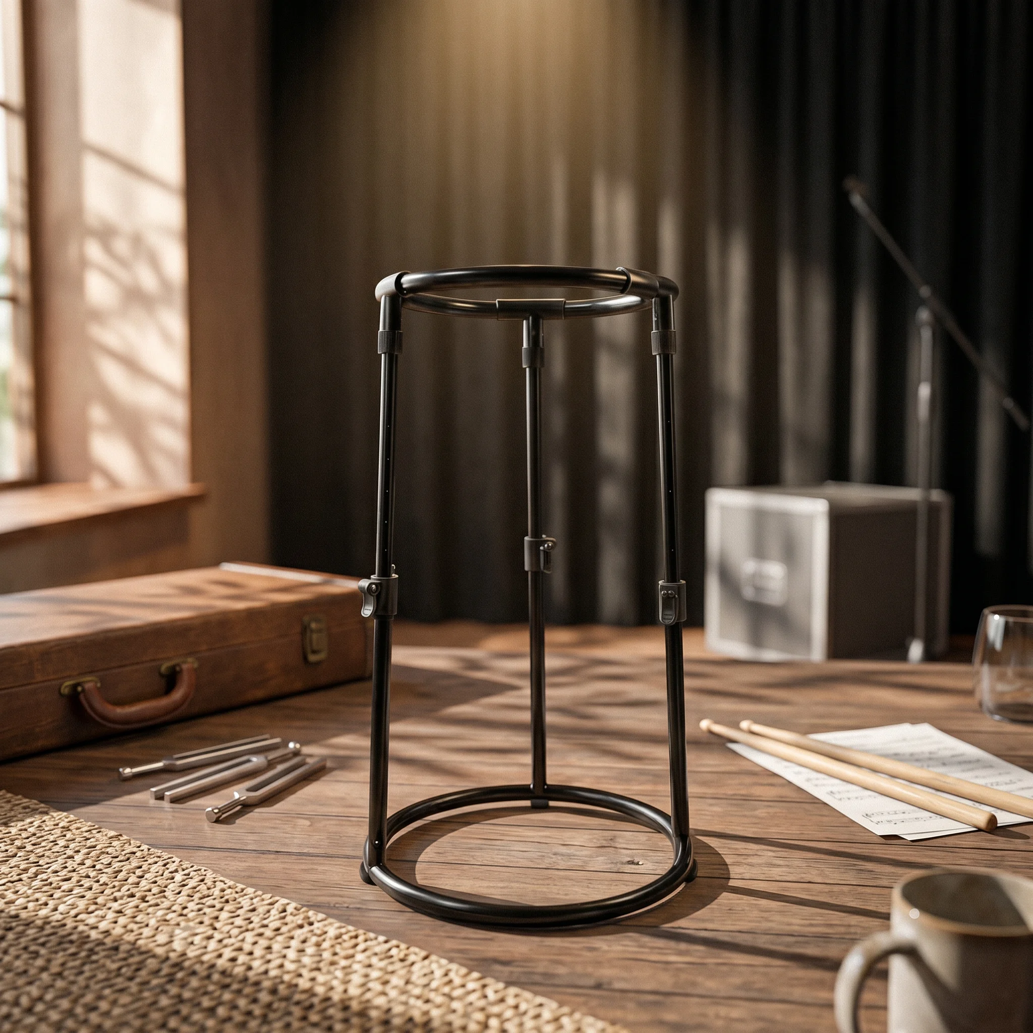 Telescopic Drum Stand Press-Lock Drum Stand with Circular Top Hoop Sturdy Heavy-Duty for Drummers, Stage, Home Practice