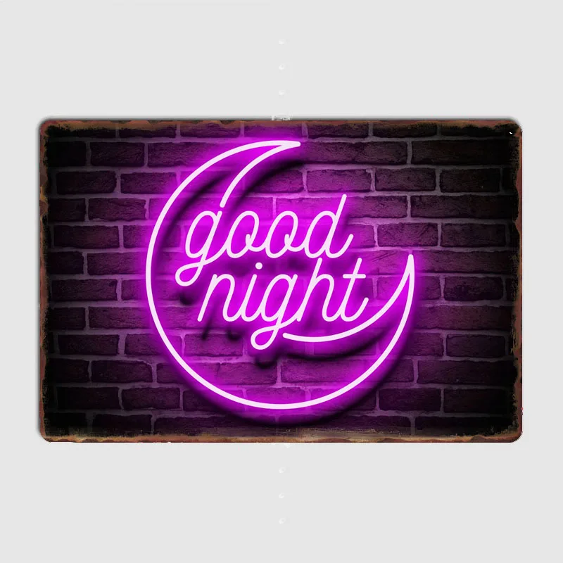 Good Night Neon Sign Metal Wall Art Cave Pub Classic Painting Tin Sign Vintage Posters Room Decor Home Decoration