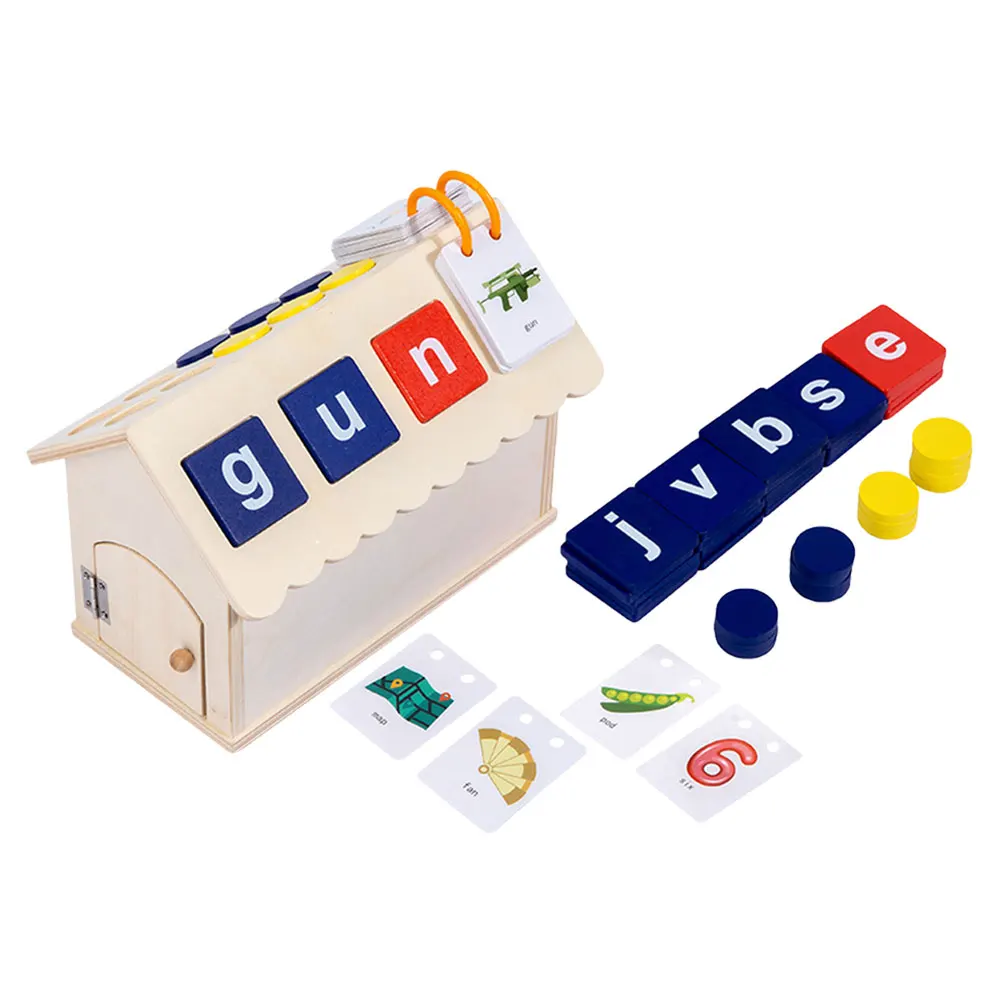 Alfabeto aprendizagem brinquedos jogos de ortografia crianças brinquedo educativo cabine de madeira correspondência casa auxiliares de ensino letras blocos