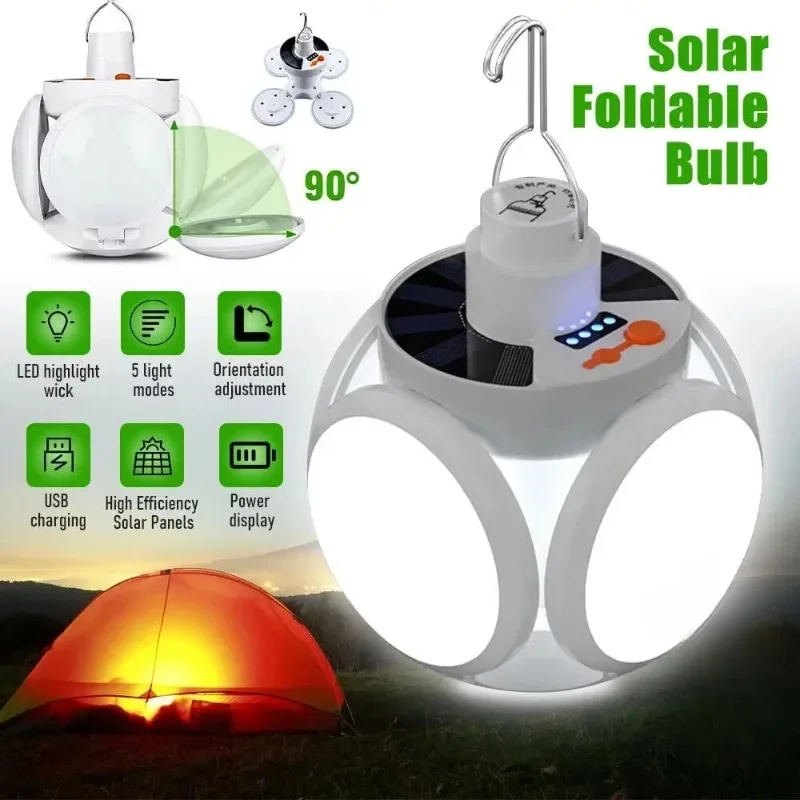 LED Bulb Solar Light Outdoor Waterproof Emergency Solar / USB Cable Rechargeable Bulb Light Camping Garden Lighting Solar Lamp