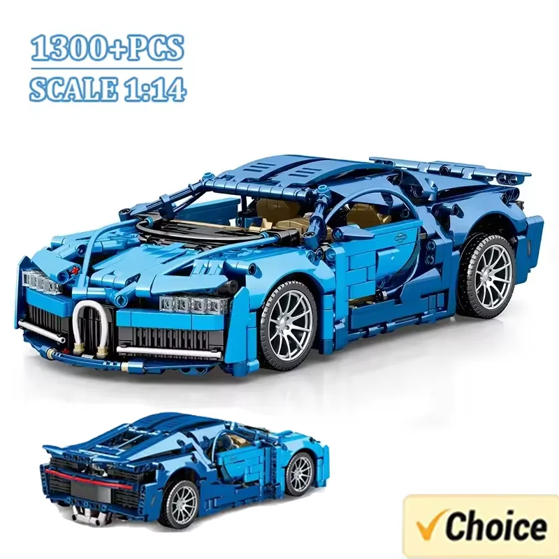 City Technical 1:14 Building Blocks Model MOC Hypercar Racing Car 1300+PCS Assemble Vehicle Bricks Educational Toys For Children