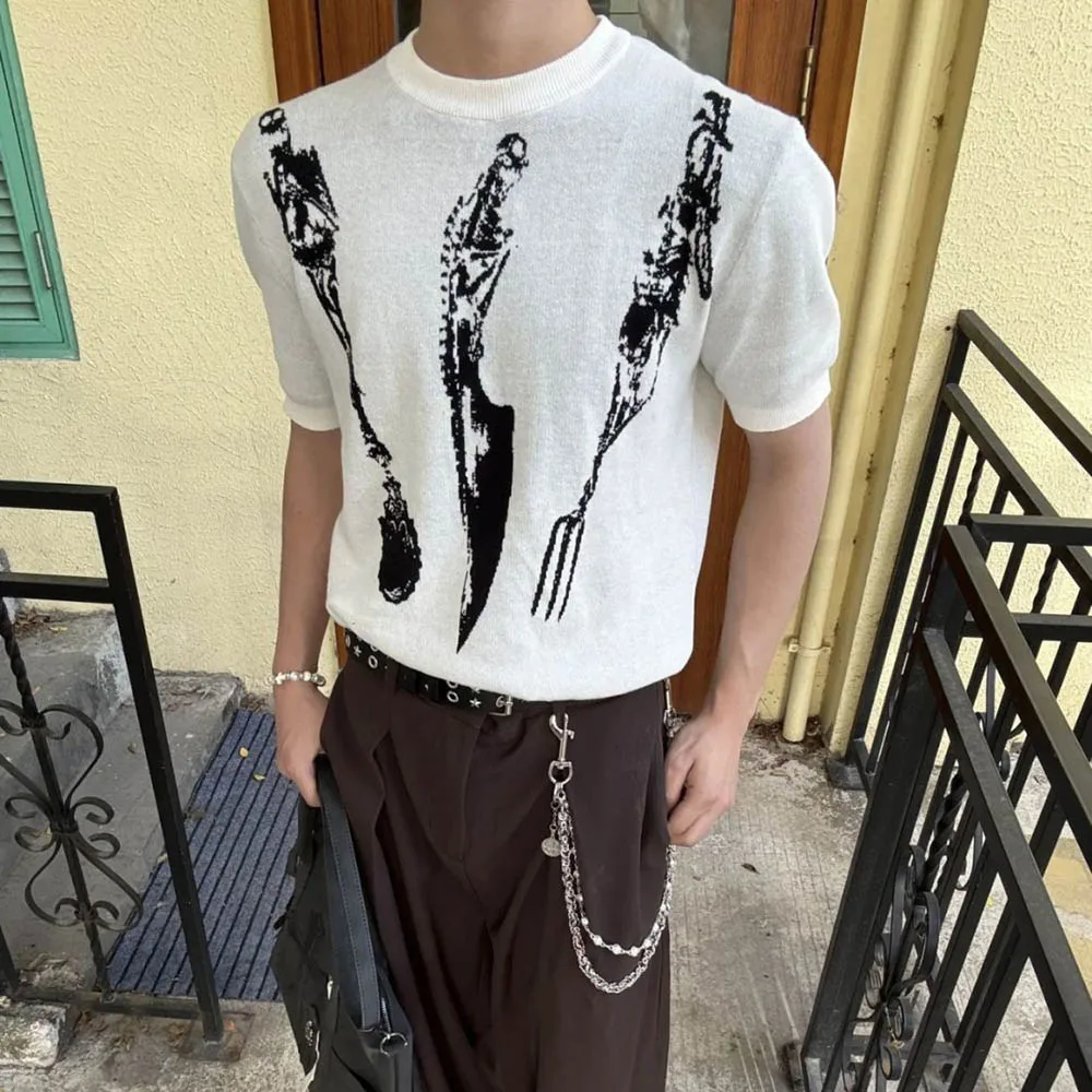 

Men's Y2k Graphic Short-Sleeved T-Shirt American Retro Fashion Trend High Street Hip-Hop Loose Casual Niche New Men's Tops