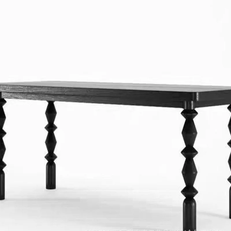 French solid wood desk retro black dining table European long table log workbench