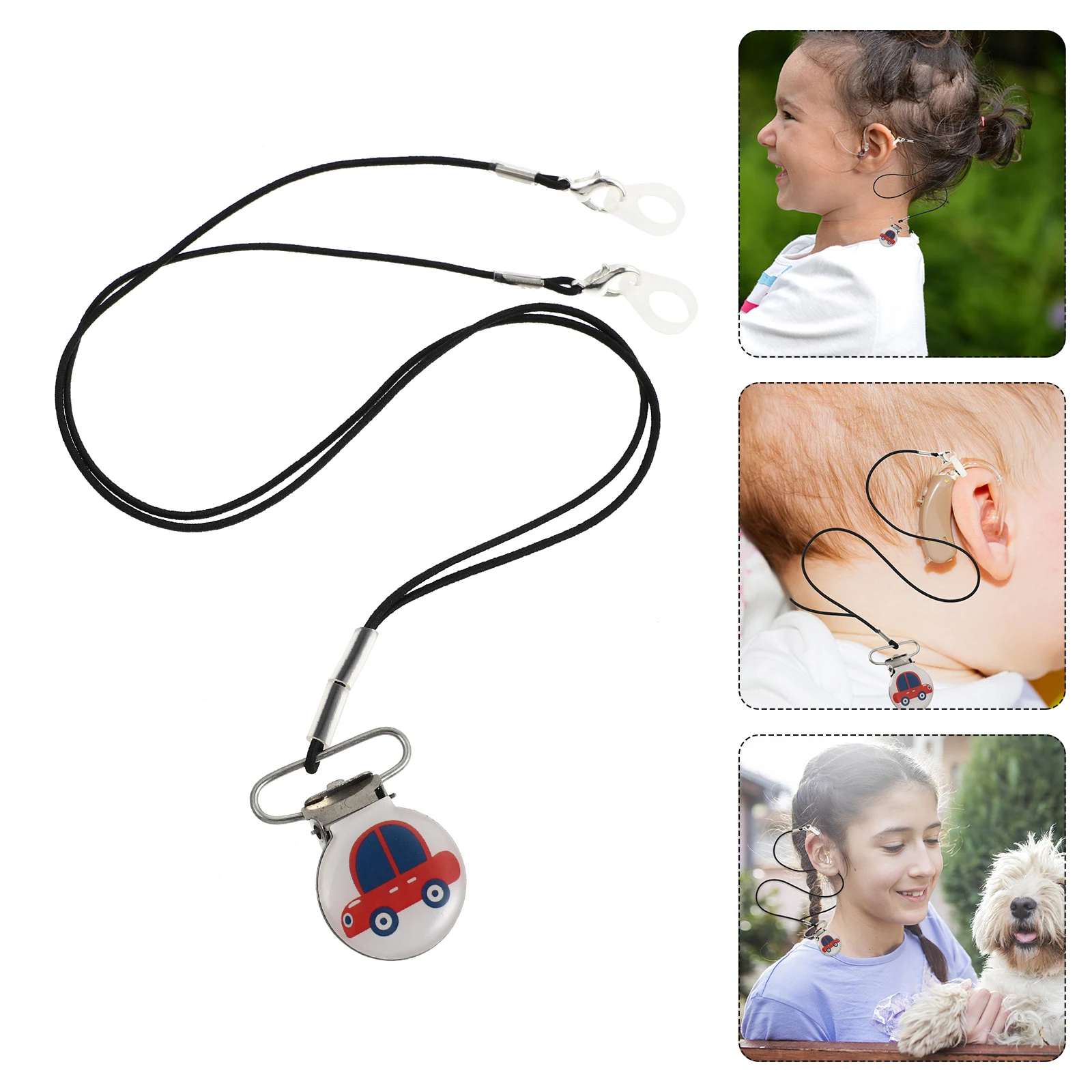 

2pcs Hearing Anti Loss Cartoon Cord Lanyard Sweat Proof Safety Clip for Kids Cartoon Design Metal Hook Secure Strap