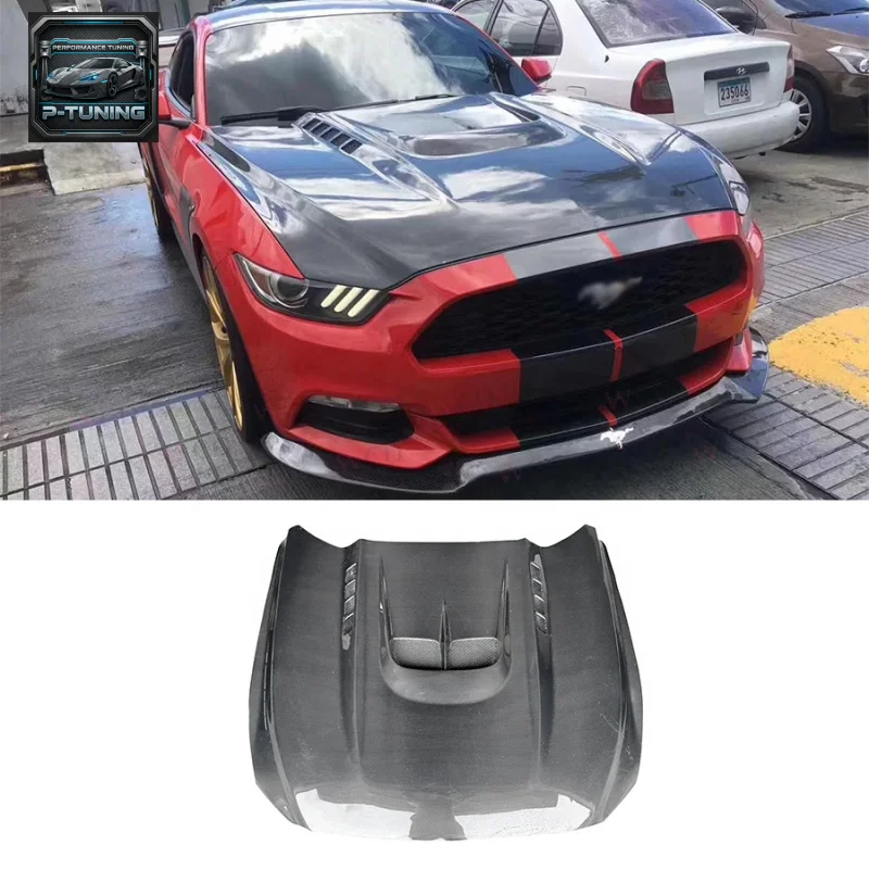 

For Ford Mustang 2015-2017 KT Style Carbon Fiber Front Bonnet Engine Hood Vent Cover Bodykit