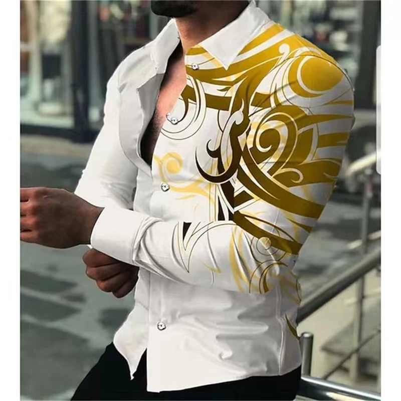 

Fashionable Luxury Social Men's Shirts Lapel Shirts Casual Printed Long Sleeve Tops Men's Extra Large Clothing xs-5xl