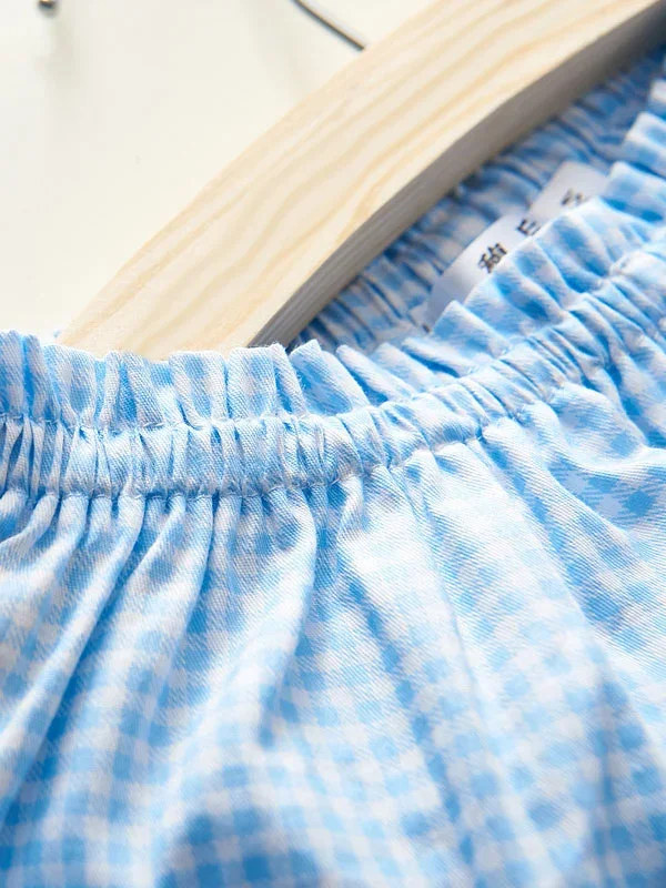 Sweet Lolita Bloomer Light Blue White Two-Toned Plaids Ghingham with White Trim shorts for women