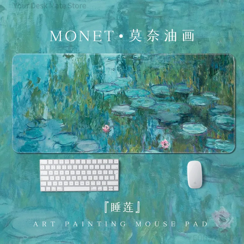 Monet Water Lilies & Japanese Bridge Mouse Pad -Large Non-Slip Desk Mat with Impressionist Art for Office & Home,Durable Surface