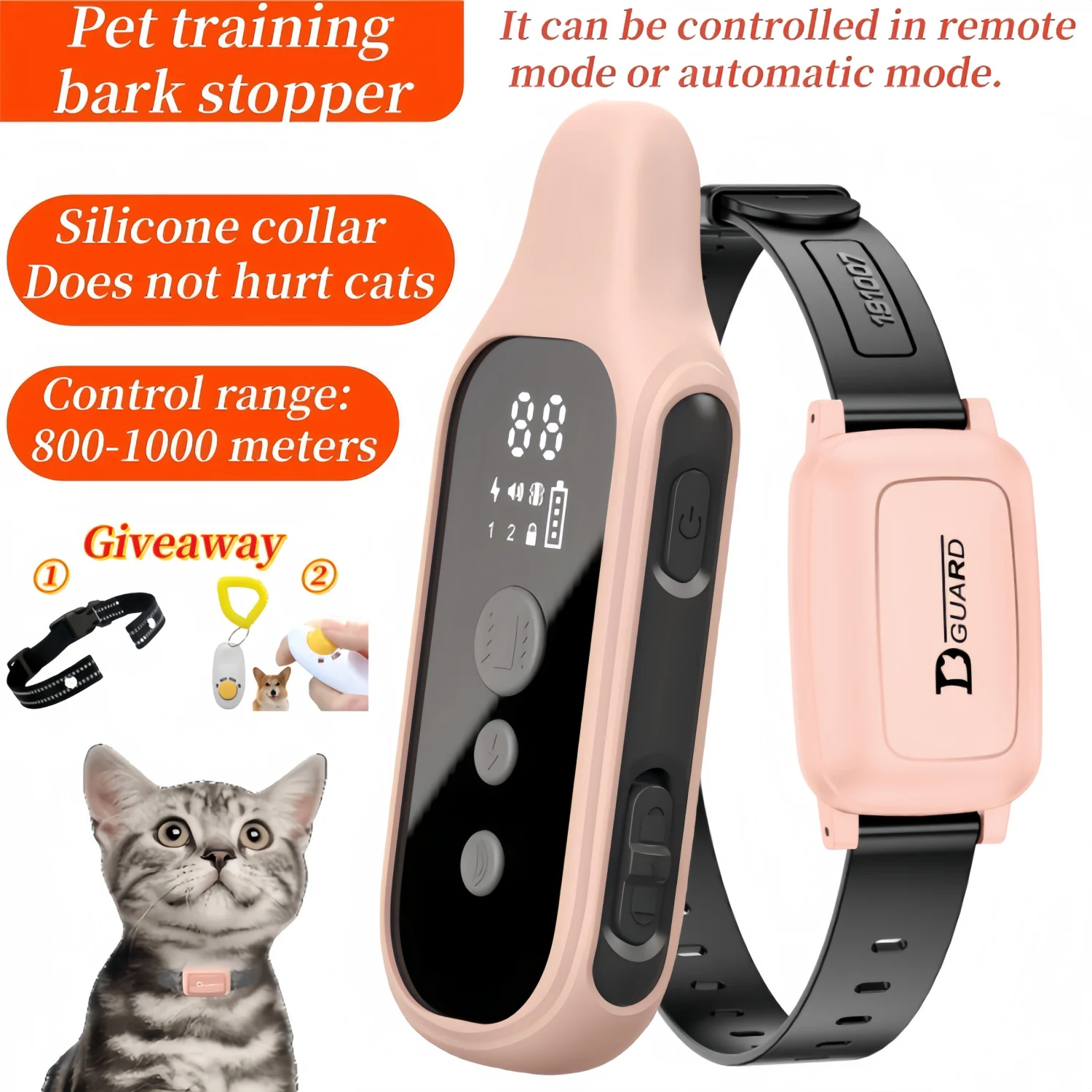 

YHLC 900m Cat Shock Collar,Cat Training Collar with Remote,Cat Stop Meowing Collar, Remote Control/Automatic Anti-Meow for Cats