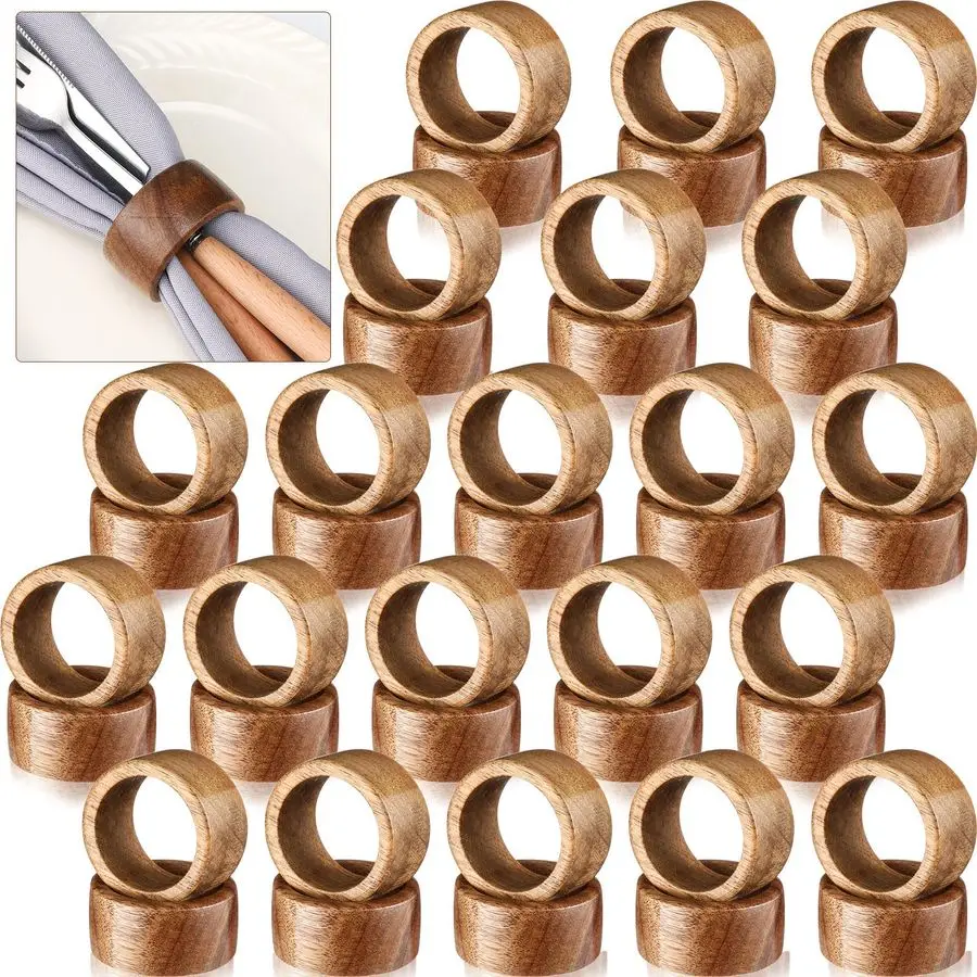 

50 шт. деревянных кольц для салфеток оптом, ручной работы из акации, держатели для салфеток на обеденный стол, застежки для зимы, весны, Дня святого Валентина, свадебного ужина