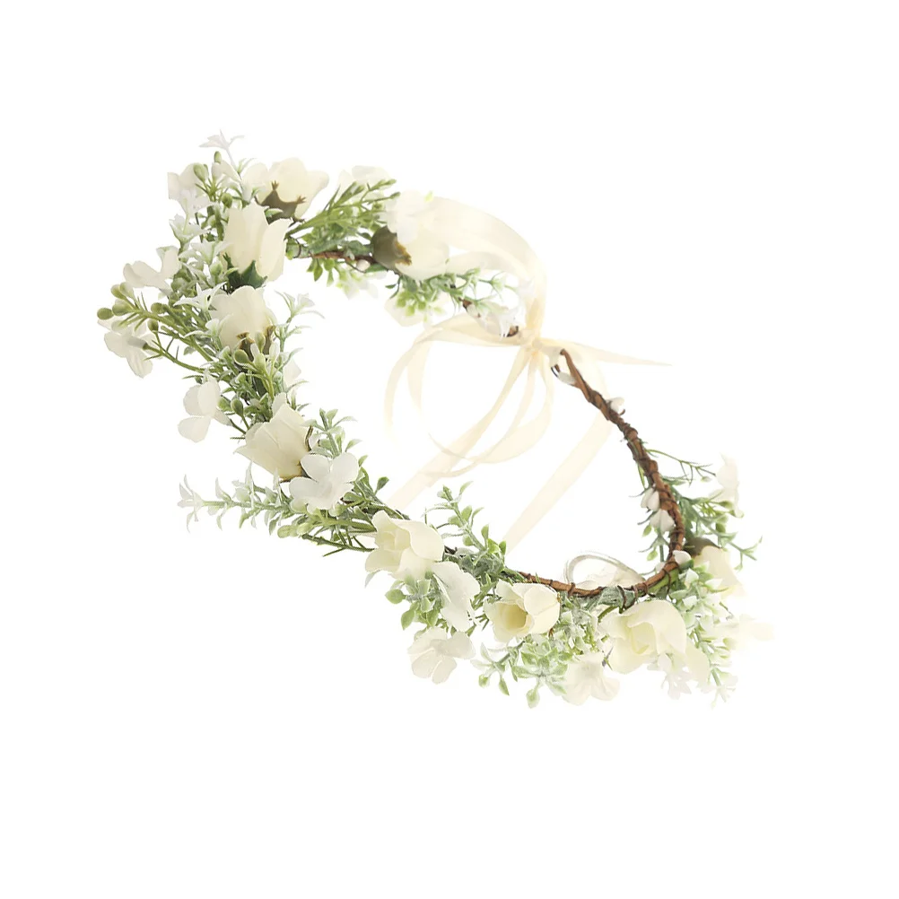 1pc Wedding Wreath Headpiece Bridal Flower Garland Headband (White, Green) Wreath Headband Wreath Headdress
