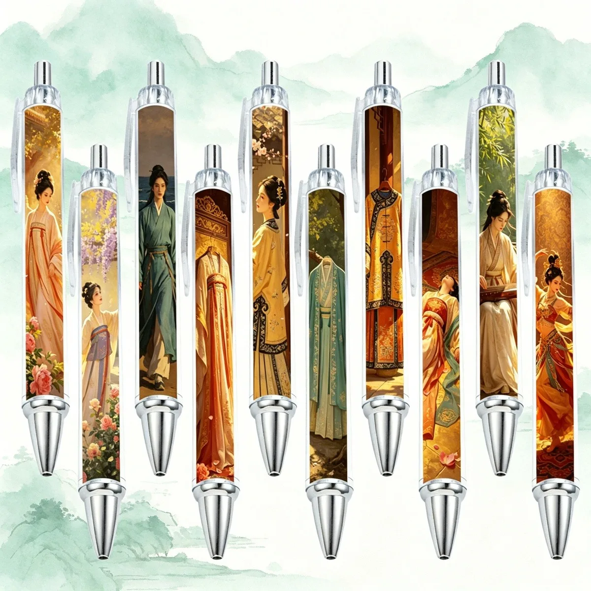 10/14 PCS Eastern Classical Courtyard Ladies' Ancient Style Roundpoint Pens - Patterns Randomly Shaped