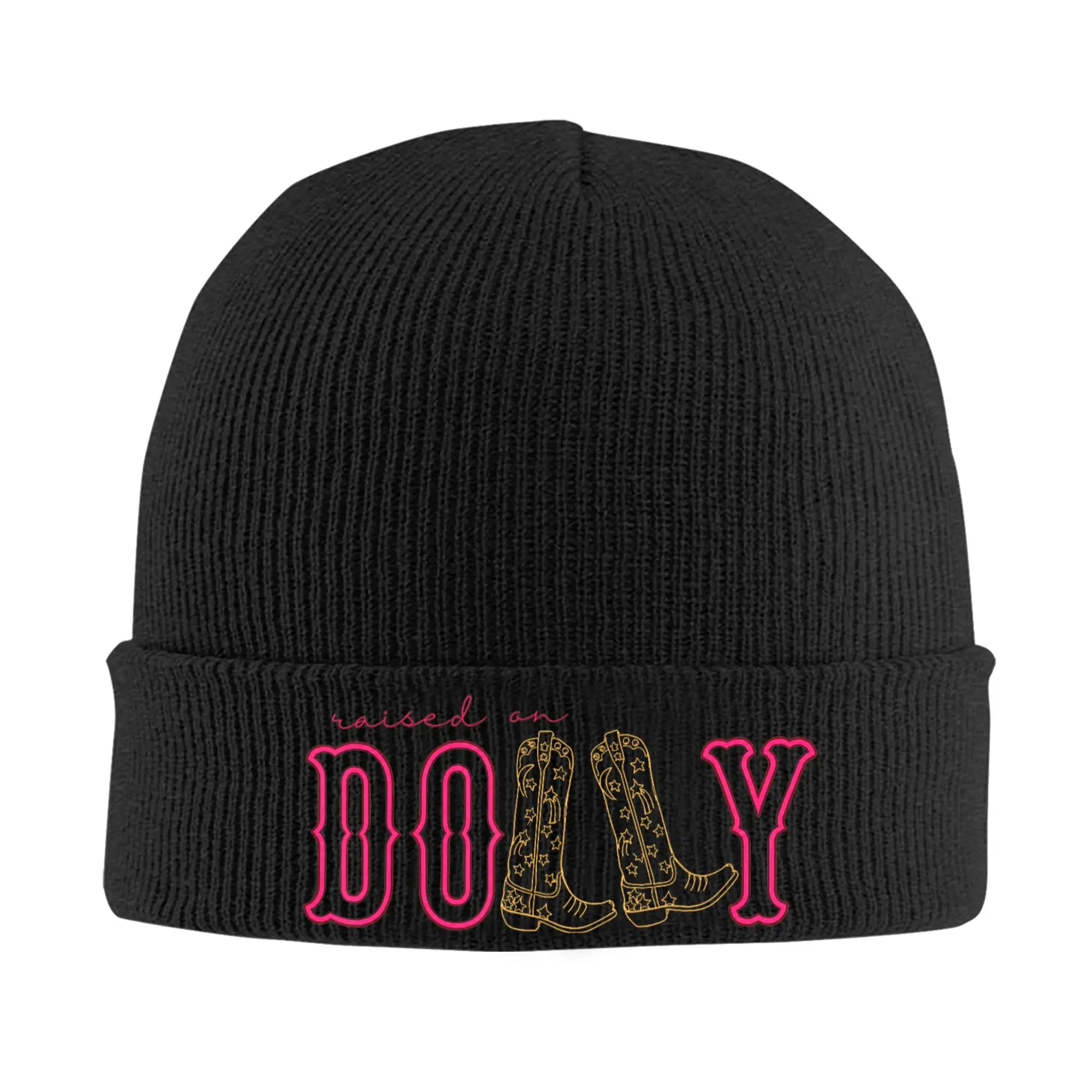 Raised on Dolly Parton Knitted Hat for Women Men Skullies Beanies Autumn Winter Hat Acrylic  Warm Melon Cap
