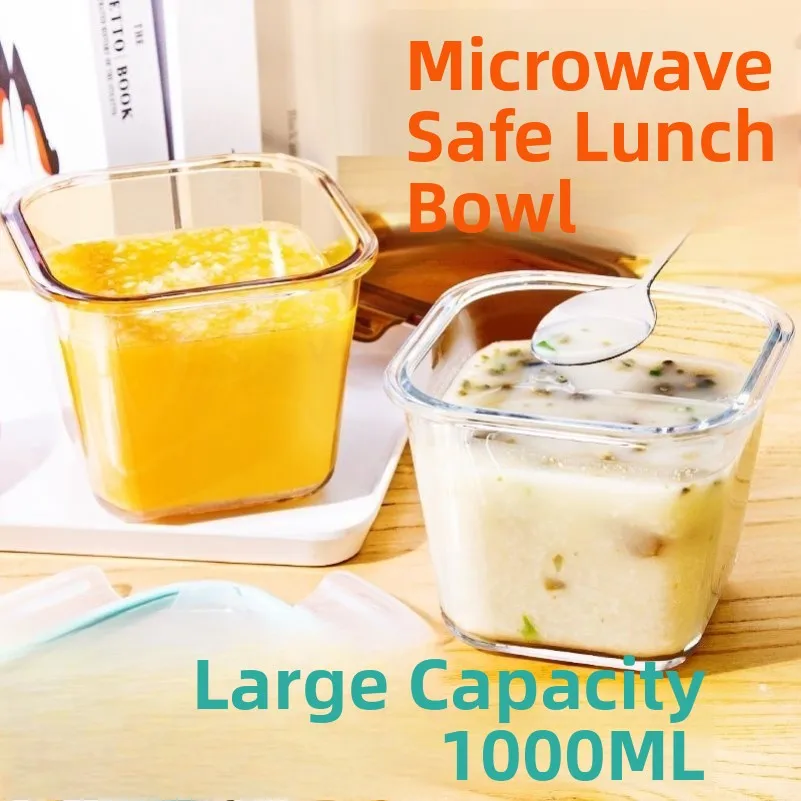 電子レンジ対応ガラス製スープボウルランチボックス鮮度保持容器、会社員や学生が自分の食事を持参するための弁当箱