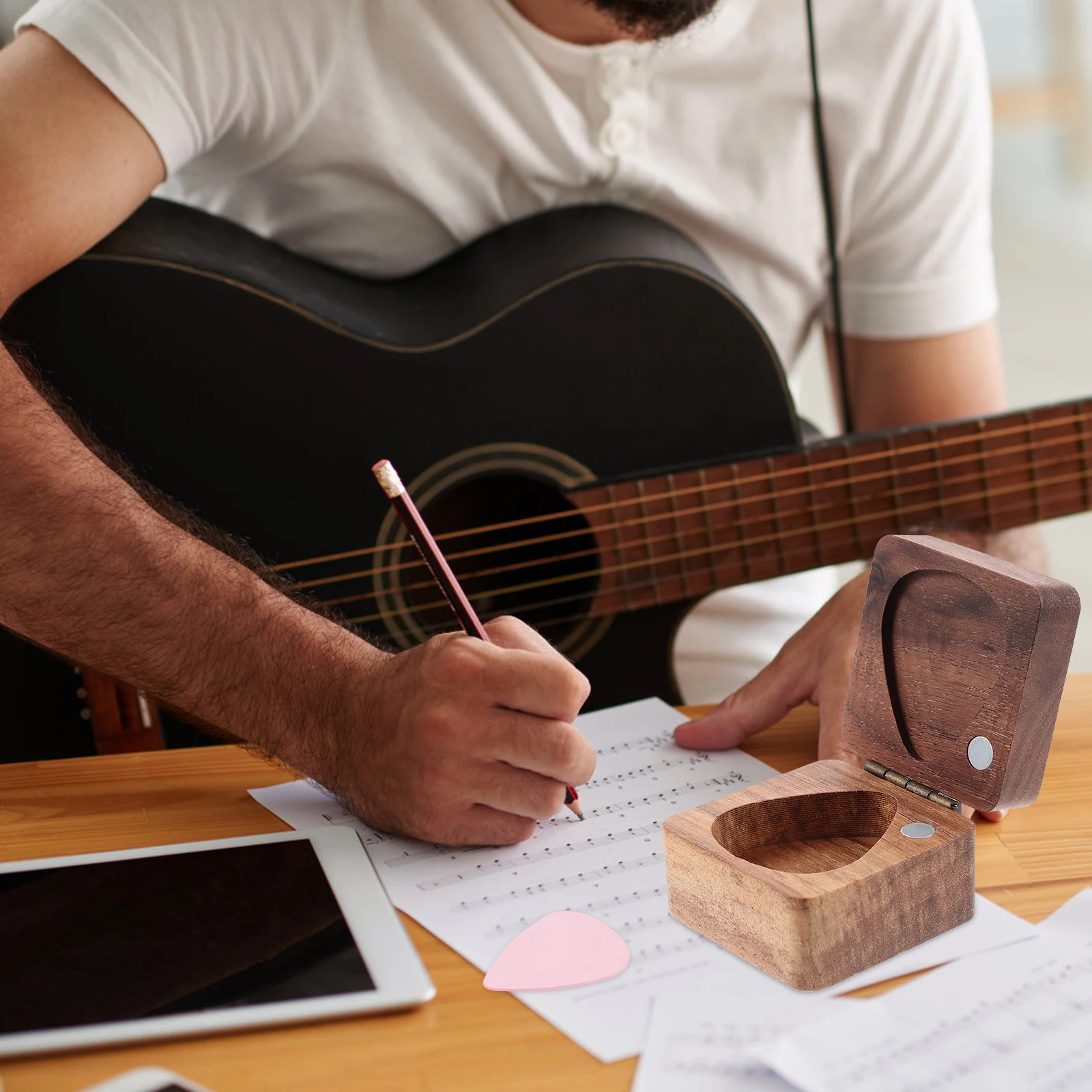 

Guitar Pick Storage Box Wooden Organizer Compact Light Pick Holder for Travel Home Studio Use Ideal Gift for Musicians