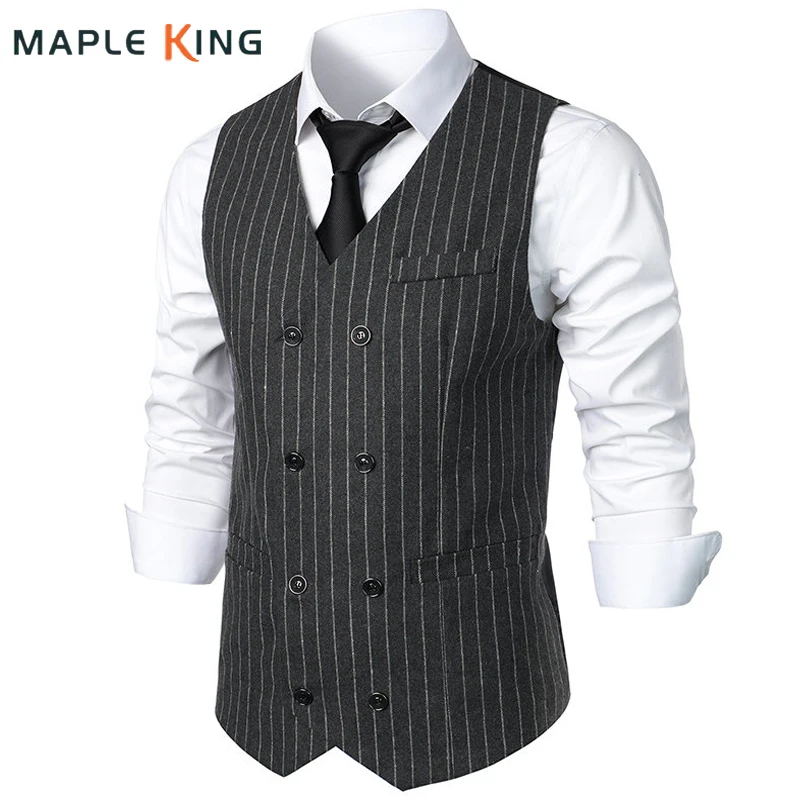 

Victorian Men Waistcoat Steampunk Vest Medieval Masculino 2023 Vinatge Double Breasted Striped Suits Wedding Mens Vest Jacket