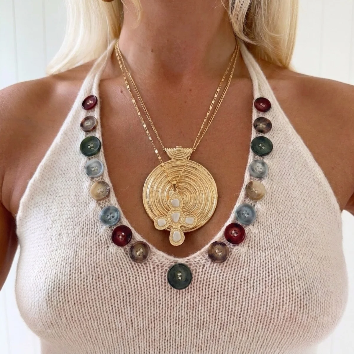 Retro-Halskette mit gehämmerter Textur, spiralförmigem großem Kreuzanhänger für Damen und Herren, mehrschichtige CCB-Perlen, unregelmäßiger Kreuz-Choker-Schmuck – Detail 20